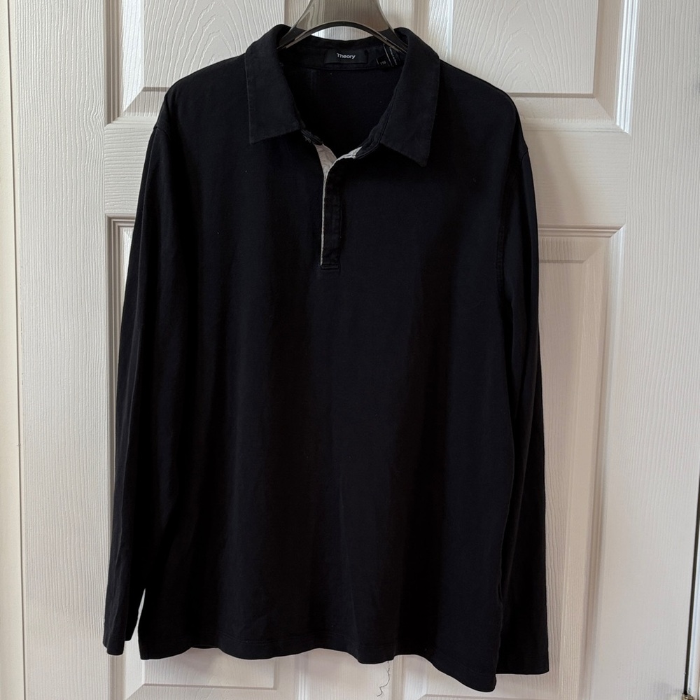 Theory Men's Black Cotton Long Sleeve Shirt size L/XXL